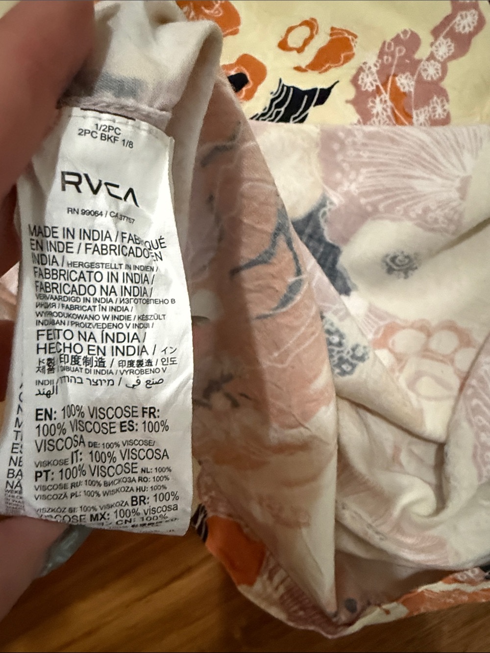 RVCA Orange Cream & Black Abstract Floral Mini Dress - Picture 4 of 5